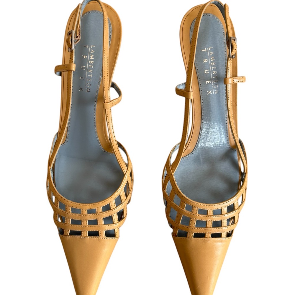 LAMBERTSON TRUEX Natural “Nan” Cage Leather Slingback Heels - Picture 13 of 15